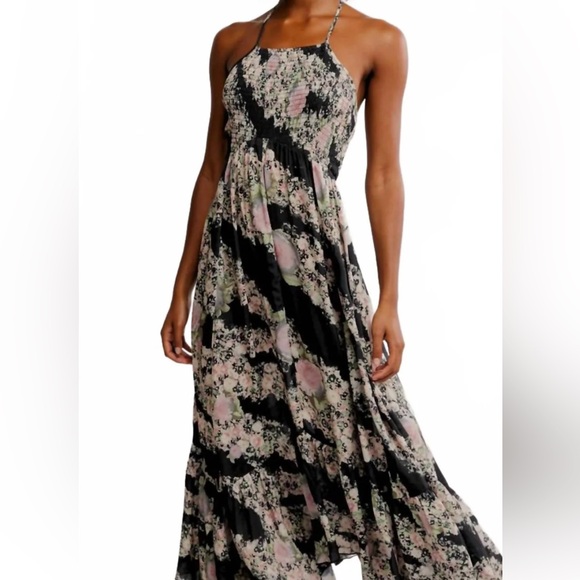 Free People Dresses & Skirts - Free People Heat Wave Printed Maxi Dress Black Combo Size L Boho Floral